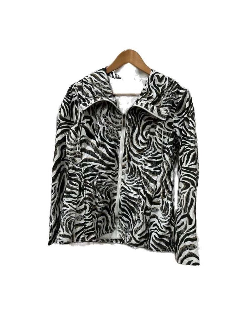 Chico's Zebra Print Zip-Up Peplum Jacket